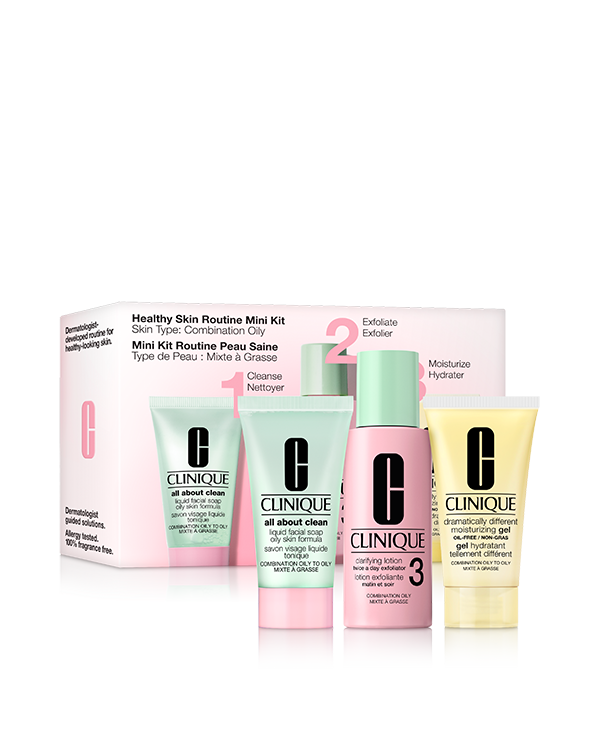 Healthy Skin Routine: Mini 3-Step Kit For Combination Oily Skin, A dermatologist-developed 3-step skincare system, in trial-perfect mini sizes.