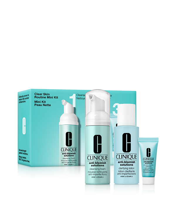 Clear Skin Routine: Mini Anti-Blemish Solutions Kit, A simple yet effective routine to fight the look of blemishes, in trial-perfect mini sizes.
