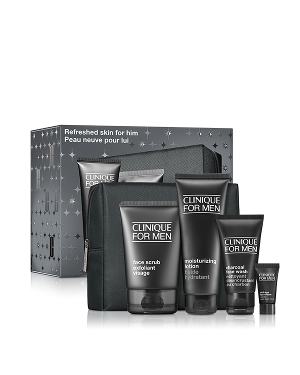 Refreshed Skin For Him Set, A collection of four full-size skincare favourites to keep him looking fresh and hydrated.