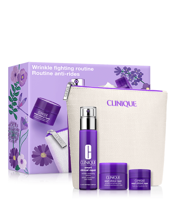 Wrinkle-Fighting Routine Skincare Set, A smart de-ageing trio, includes a full-size serum.